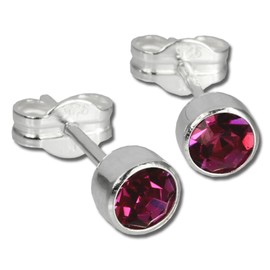 Stud Earrings Zirconia 925 Sterling Silver Fuschia SilberDream SDO503A