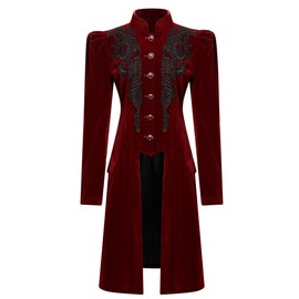 SUPLEAP Women Victorian Steampunk Vintage Renaissance Jacket Gothic Frock Coat Uniform (Red, XXX-Large)