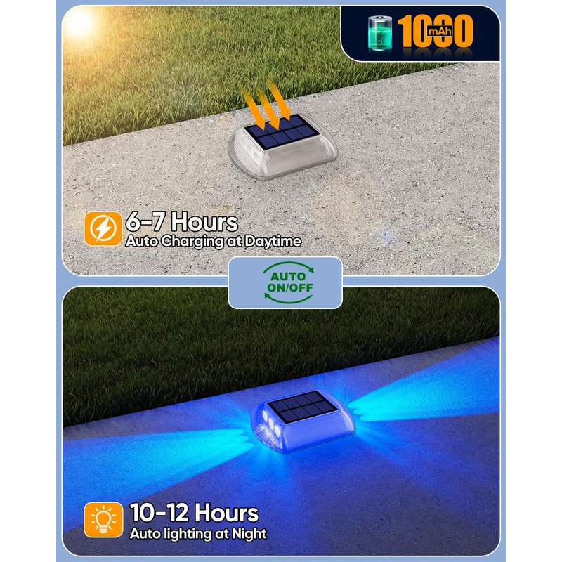 DetarZinLED Solar Driveway Lights Outdoor, 4 Pack IP68 Waterproof Dock