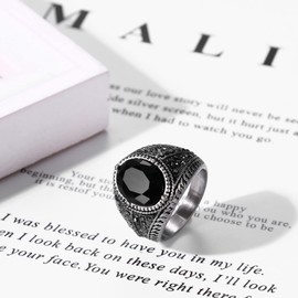 OIDEA Men's Ring Punk Vintage: Classic Men's Ring Stainless Steel Cuban Style with Black Stone Rhinestone Retro Gothic Jewellery Gift for Men, Stainless Steel