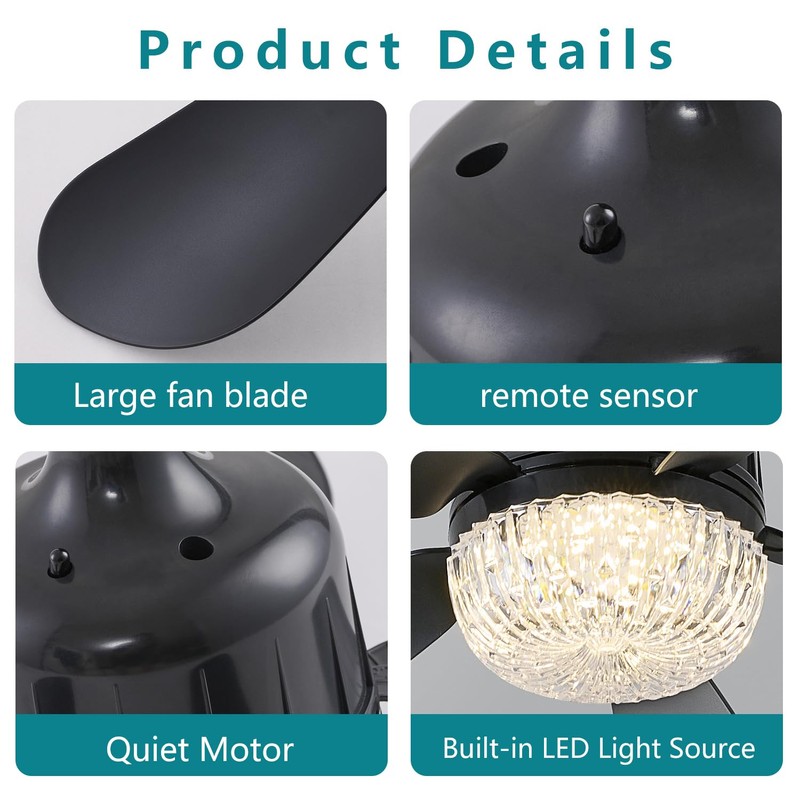 18" Socket Fan Light with Remote, Dimmable LED Ceiling Fans