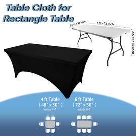 Yemosa Black Spandex Table Covers for 6 Foot Tables - 6 FT Universal Rectangular Fitted Stretch Tablecloth Protector, Washable and Wrinkle Resistant, Perfect for Trade Shows, Wedding, Party