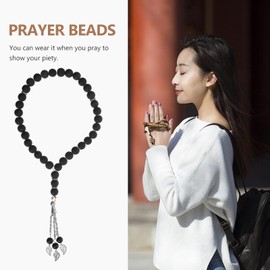 Healifty Muslim Prayer Beads 33 Exotic Glass Tasbih Bracelets Meditation Rosary Jewelry for Islamic Women Men Black