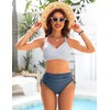 Blooming Jelly Womens High Waisted Bikini Sets Striped Tummy Control