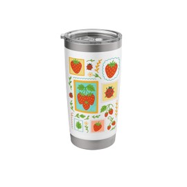 Whimsical Strawberries and Ladybugs Stamp Botanical Art Stainless Steel Insulated Tumbler