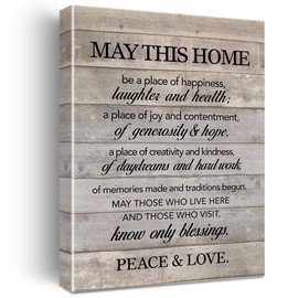 New Home Wall Art May This Home Be a Place of Happiness Canvas Print Inspirational Quote Framed Painting for Home Wall & Tabletop Decor Housewarming Gift