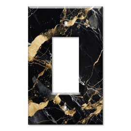 Art Plates - OVERSIZED - 1 Gang Decora Decorative Metal Switch Plate - One Gang Jumbo Decora Style Wall Plate, GFCI, Electrical Plug Outlets - Black & Gold Marble Print - MADE IN USA, 5.5 x 3.5