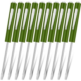 Honoson 10 Pieces Pocket Screwdriver Mini Tops and Pocket Clips Magnetic Slotted Small Screw Driver with a Single Blade Head for Mechanical, Electrician(Dark Green)