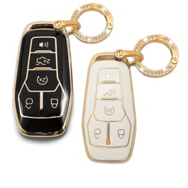 RFSRZ 2PCS Car Key Fob Shell Cover Protective Case Bling Gold White Black Key Holder for Ford F150 F250 Fusion Edge Explorer Mustang Lincoln MKZ MKC 2013-2017