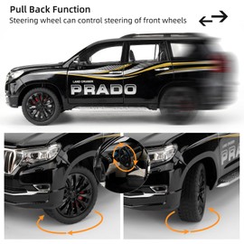 LOVEPOSELY Compatible for 1:18 Scale Collectible Prado Diecast Model Car Toy, Zinc Alloy Pull Back Toy Car Vehicle with Lights and Sounds for Decoration Adult Boys Girls Gift (Black)