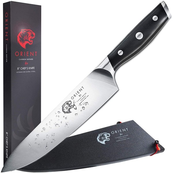 ORIENT 8 inch Chefs Knife - 20cm Chef Kitchen Knife - German Stainless Steel, Superb Detailing, Cooking Knives - Gift Box and Sheath