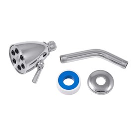 6 Jet Chrome Giessdorf Showerhead with 6 Inch Shower Arm, Flange and Roll of Thread Sealing Tape