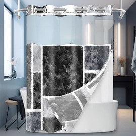 SSCRCUSLY No Hook Black Shower Curtain with Snap in Fabric Liner Set, Modern Hotel Geometric Abstract Bathroom Curtain for Bathroom, 71x74 Inches