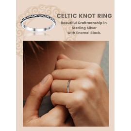 Bestyle 2mm Sterling Silver Celtic Ring for Women Slim Silver Finger Stacking Ring Eternity Wedding Engagement Band Ring Valentine's Day Love Ring Size 9