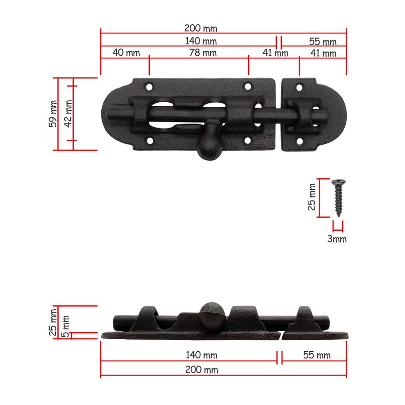 FUXXER® Solid Door Bolt with Knob, Cast Iron Design, 200