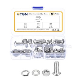 DTGN 40Pcs 5/16-18x3/4" Button Head Socket Cap Screws - 304 Stainless Steel Bolt Nut Set Washer Assortment Kit - Good for Road Bicycle, Mountain Bike, Auto