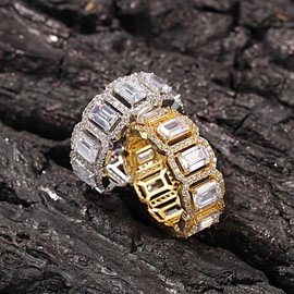 Apzzic Square Diamond Rings Iced Out Cubic Zirconia Micro Pave Hip Hop Fashion Wedding Eternity Band Ring for Men Women Silver 9