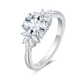 IRROYA Oval Cut Moissanite Engagement Rings for Women 1.5CT D Color VVS1 Prong Setting Moissanite Wedding Rings Platinum Plated 925 Sterling Silver Cluster Moissanite Promise Rings for Women Gift for Her, Metal, Moissanite