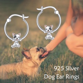 VONALA French Bulldog Earrings for Women 925 Sterling Silver Dog Hoop Earrings Dog Jewelry for Her