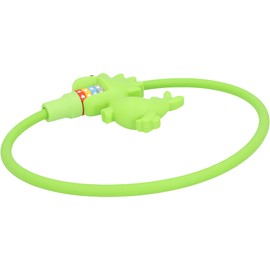Fischer Kabelschloss Dinosaurier, Fahrradschloss für Kinder, Zahlenschloss mit 4-fach Zahlenwalze für 10.000 Kombinationen, Durchmesser 10 cm, Länge 60 cm, grün