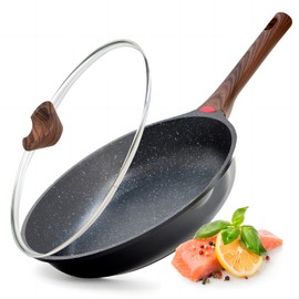 MOJIRE Nonstick Frying Pan Skillet with Lid, 12 in No Stick PFOA-Free Granite Coating Chef's Pan, Large 30 cm Cooking Pans for Family, Gift Cookware Set for Gas Stove, Induction Top