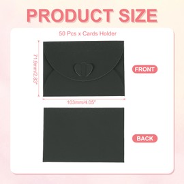 PATIKIL Mini Card Envelopes 103x72mm, Cute Cards Holder with Heart Clasp for Birthday Weddings Favors Business Greeting Cards (Black, Pack of 50)