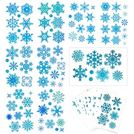 FAZHBARY 9 Sheets Glitter Blue Snowflake Window Clings Decals Christmas Glass Static Stickers for Xmas Holiday Winter Decoration