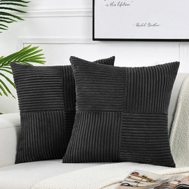 Fancy Homi 2 Packs Black Decorative Throw Pillow Covers 18x18 Inch for Living Room Couch Bed Sofa, Rustic Farmhouse Boho Home Decor, Soft Corss Corduroy Patchwork Textured Square Cushion Case 45x45 cm