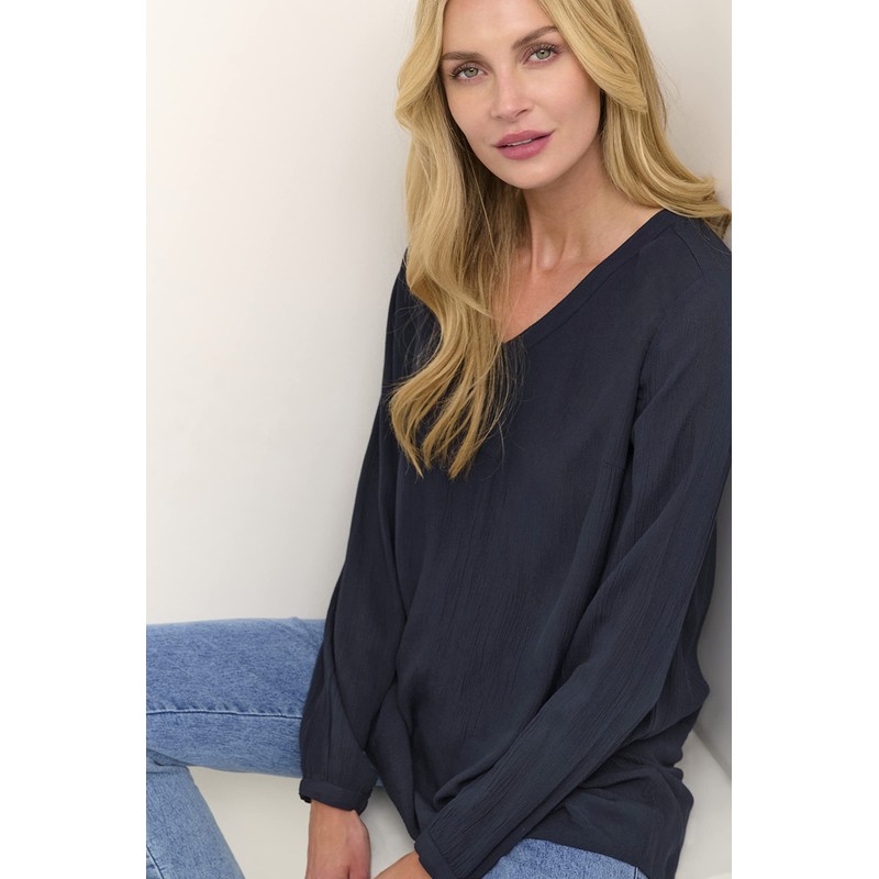 Kaffe Women's's Amber V-Neck Tunic Blouse, Blue (Midnight Marine 52737),