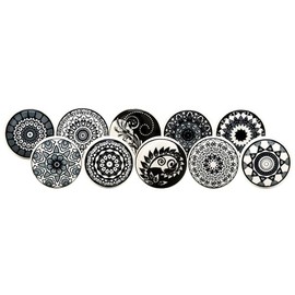 Craft Trade Knobs for Cabinets and Drawers Assorted Black Mandala Knobs Vintage Ceramic Door Knobs Mandala Kitchen Furniture Pull Handles Cabinets Cupboard for Wardrobe Home Interior Décor-Pack of 10