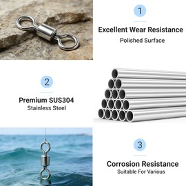 QISHUO Stainless Steel Barrel Swivels Saltwater Connect Lure Swivels Fishing Snap Freshwater Fishing Swivel Heavy Duty SUS304#2 50pcs 150lb