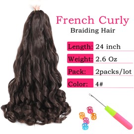 Conrora French Curly Braiding Hair - 24 Inch, 2 Packs, 4#, Pre-Stretched, Bouncy, Loose Wavy, Synthetic Hair Extensions for Black Women