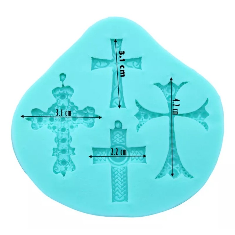 Vencort Juego 4 Moldes Fondant Silicón Cruces Repostería 16 Cruces