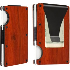 OTGMPIREX Wooden and Carbon Fiber Engraved Design Minimalist Wallet for Men with Money Clip-Smart, Slim RFID Blocking Credit Card Holder-Elevate with Handcrafted Wooden Wallet (Rosewood Style 2)