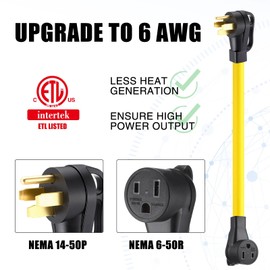 Tellegloww 3FT 50Amp Welder Adapter Cord, Compatible with NEMA 14-50P Male to 6-50R Female 50Amp 4 Prong RV Generator to 3 Prong Welder Power Adapter, STW 6 AWG/3C, 50 Amp 250V 12500 Watt ETL Listed