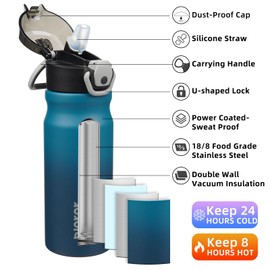 BJPKPK 18oz Insulated Water Bottle with Straw Stainless Steel Double Wall Water Bottles BPA Free Leak Proof Thermal Flask with Lockable Flip Lid and Soft Silicone Spout,Indigo Black