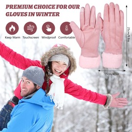 SGQTZDZQ Winter Gloves for Women, Ladies Touch Screen Fingertip Glove, Chamois Leather Thermal Gloves Womens Outdoor Driving Cycling Running (Pink)