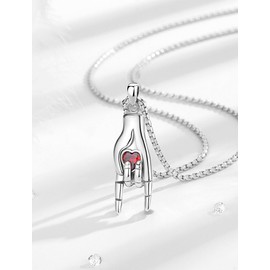 INFUSEU Italian Hand Necklace, S925 Sterling Silver Red Hand Pendant Amulet Pendant Lucky Amulet Italian Gifts Jewellery