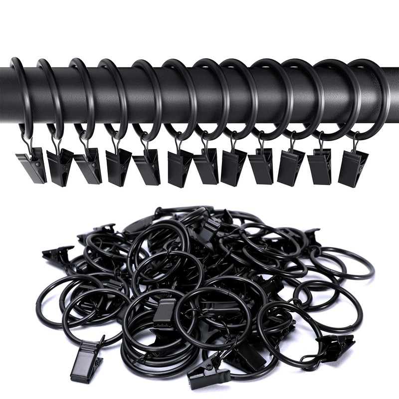 Lansian 20Pack Curtain Rings with Clips, Drapery Clips for Curtain,