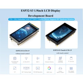 ESP32-S3 1.9inch LCD Display Development Board, 170x320 Pixels, 262K Color, 32-Bit LX7 Dual-Core Processor, Supports 90° Hardware Rotation,Compatible with Pico Header, Multiple Peripheral Interfaces