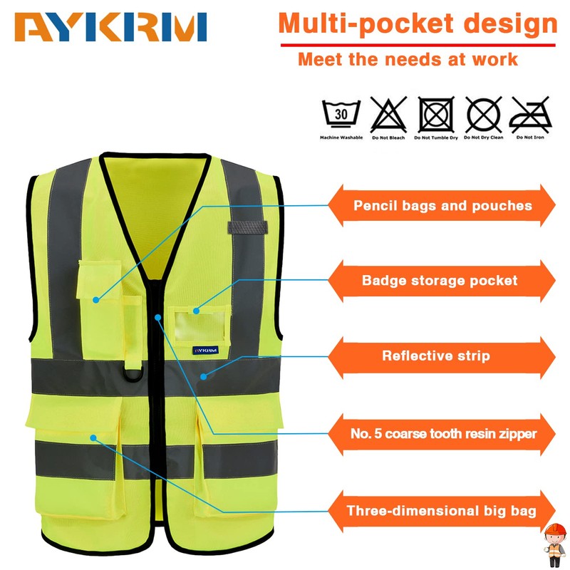 A-SAFETY High vis Reflective Security Vests with Pockets Zipper