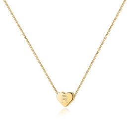 PAVOI 14K Yellow Gold Plated Mini Dainty Heart Initial Necklace | Slider Adjustable Necklace - 18" | Letter Necklaces for Women | R Initial