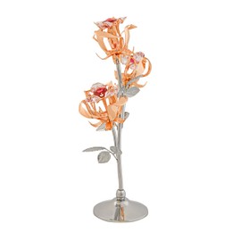 Mascot Rose Gold Plated Three Elegant Roses Figurine on Stand w/Mascot Crystals | Romantic Gifts for her Gifts for Mom on Birthday Parents Anniversary Wedding Home Decorations