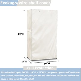 Exokugo Wire Shelf Cover,600D Heavy Duty 100% Waterproof Shelf Covers for Wire Shelving,Outdoor Storage Shelves Cover for Metal Rack,36" W x 14" D x 72" H,Beige