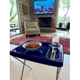Brink House Folding TV Tray Table (Set of 2), Flag Blue, 17 x 22 x 26 inches, Portable Indoor-Outdoor Glamping Trays with Space for TV Dinners, Laptop, Utensils, and Drinks