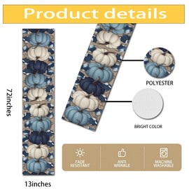Blue and White Table Runner Fall Thanksgiving Vintage Pumpkin Maple Leaf Decorative Runners for Farmhouse Kitchen Dining Indoor Home Party