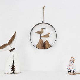 K KILIPES Nautical Beach Wood Seagull Home Wall Decor, Vintage Rustic Sea Bird Sculpture Hanging Wood Art Coastal Wall Decor for Bathroom Lake House Ocean Decor (9.85x9.85)