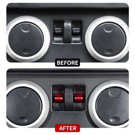JeCar JK Window Switch Button Covers Aluminum Alloy Window Control Trims Fit for Jeep Wrangler JK 2007-2010 & Unlimited Sports Sahara Rubicon, Red