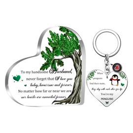Husband Gifts Valentines Day Plaque Presents Handsome Man Heart Acrylic Desk Signs Keychains Ornament Birthday Christmas Keepsake Keyrings for Men Him Wedding Anniversary I Love You Key Chains