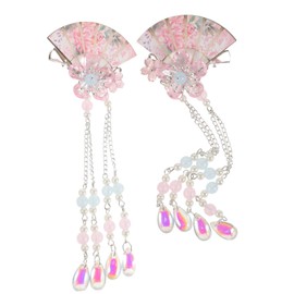 IWOWHERO 2pcs Chinese Tassel Hair Clips Elegant Flower Fan Hairpins for Women Hair Accessories for Hanfu Dressing and Festival Hairstyles Durable and Design